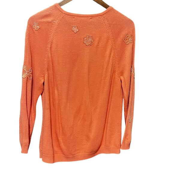 Y2K VTG Josephine Chaus Women Beaded Flower Cardigan L Peach Cottagecore Boho - Picture 3 of 10